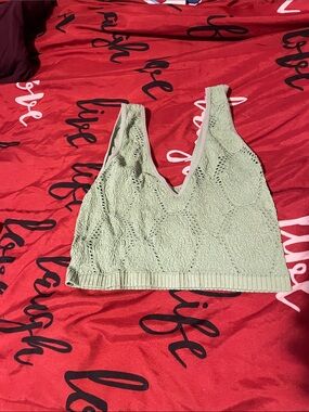 Knit V-Neck Cropped Cami in Sage Green